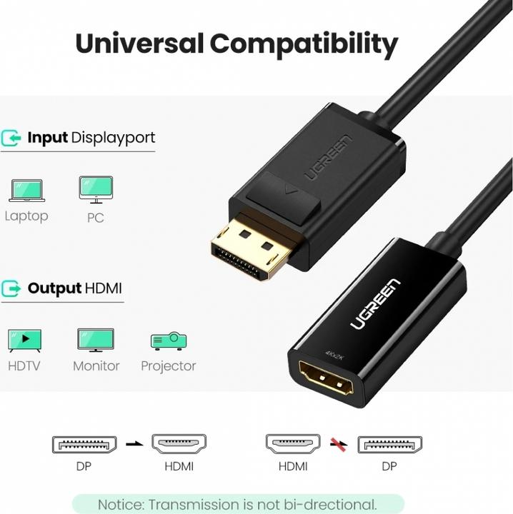 Produktbild Ugreen Display Port auf HDMI Adapter Konverter 1080P mit Audio (HDMI, 25 cm)