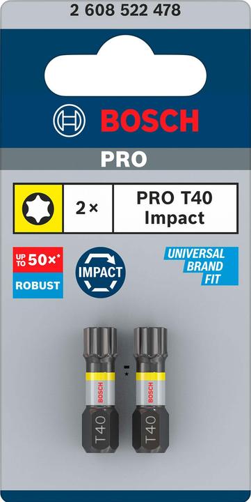 Energie-Label Bosch Professional Zubehör PRO Torx Impact Bit, T40, 25 mm, 2-tlg.