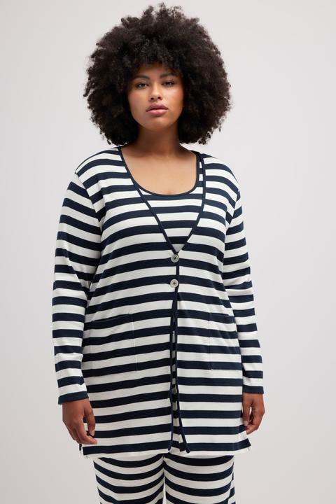 Image du produit Ulla Popken Damen grosse Grössen Jerseyjacke, Ringel, V-Ausschnitt marine 50+ 813046130-50+ (50, 52)