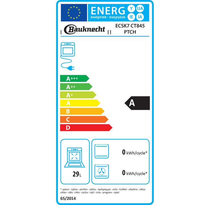Label énergétique Bauknecht Four à vapeur encastrable ECSK7 CT845 PT CH A