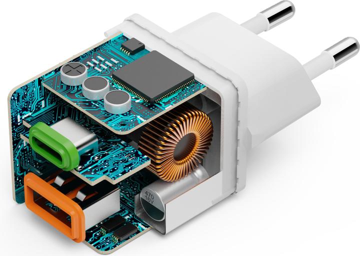 Produktbild Hama Schnellladegerät, 1x USB-C PD, 1x USB-A QC, Mini-Ladegerät, 30 W, Weiss (30 W, 2 Ports)