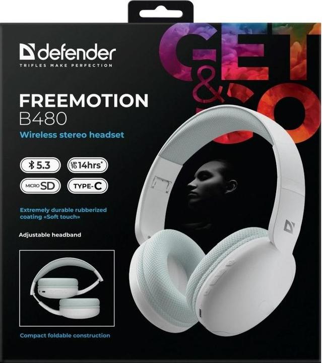 Actual product image Defender SŁUCHAWKI NAUSZNE BLUETOOTH FREEMOTION B480 BIAŁE 63481 (Wireless)