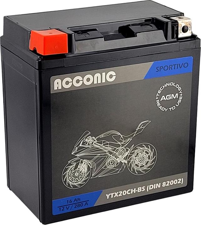 Produktbild Acconic Sportivo AGM YTX20CH-BS Motorradbatterie 16Ah 12V (DIN 82002) (12 V, 16 Ah)