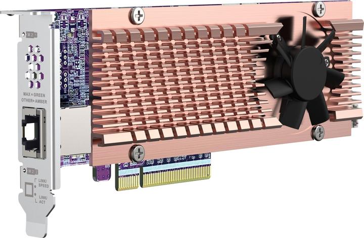 Produktbild QNAP Card QM2 series 2xPCIe 2280 M.2 SSD slots PCIe Gen4x8 1xAQC113C 10GbE NBASE-T port