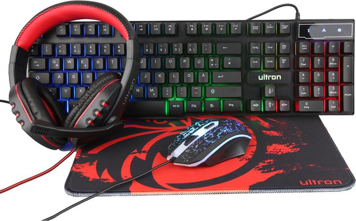 Produktbild Ultron HAWK Gaming Kit 4in1 (Tastatur+Maus+MausPad+Headset) (Deutschland, Kabelgebunden)