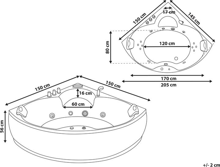 Produktbild Beliani Whirlpool Badewanne weiss Eckmodell mit LED 205 x 145 cm SENADO (205 cm, 150 cm)