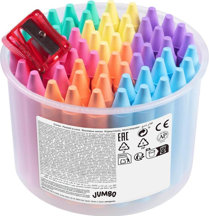 Produktbild Jovi Jovicolor Wachsmalstifte rund, pastel farblich sortiert, 60 Stück in Dose, 1 Spitzer (60x)