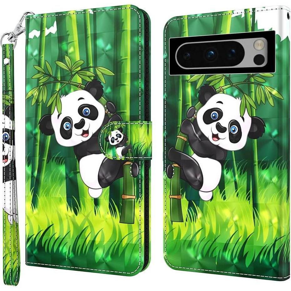 Cover-Discount Google Pixel 8 - Etui Glitzer Effekt Panda (Google Pixel 8), Smartphone Hülle, Grau