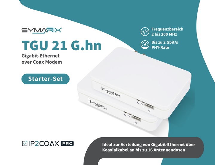 Symarix TGU 21 G.hn Wave-2-Technologie Ethernet Over Coax Modem (EoC) Starter-Set