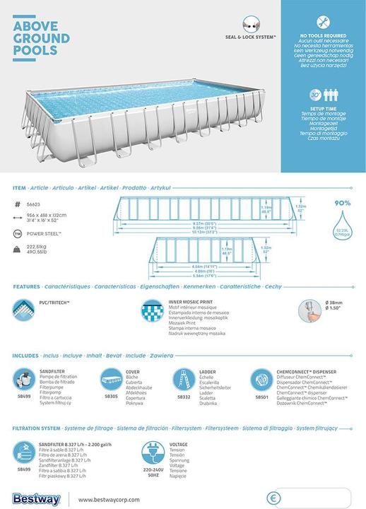 Produktbild Bestway Power Steel Aufstellpool-Set 956 x 488 x 132 cm (956 x 488 x 132 cm)
