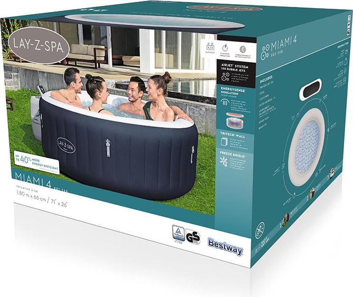 Produktbild Bestway LAY-Z-SPA Miami energieeffizienter aufbl asbarer Whirlpool mit AirJet 180 x 66 cm (4 Personen)