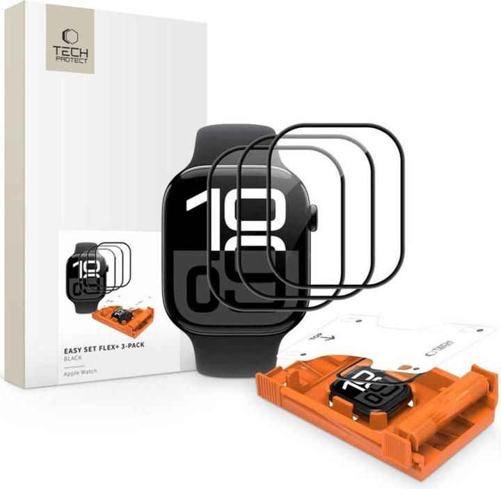 Tech-Protect EASY SET FLEX+ HYBRIDGLAS 3-PAKET APPLE WATCH 10 / 11 (42 MM) SCHWARZ (Schutzfolie)