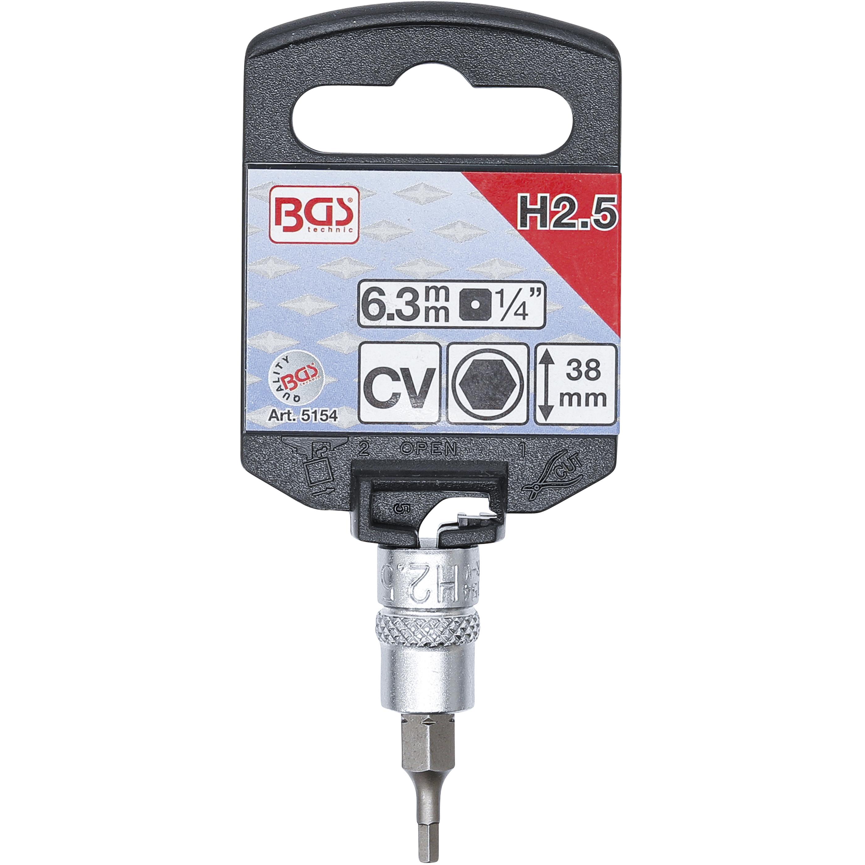 Thumbnail - BGS, Bits, Bit-Einsatz Antrieb Innenvierkant 6,3 mm (1/4") Innensechskant 2,5 mm (6,3 mm)