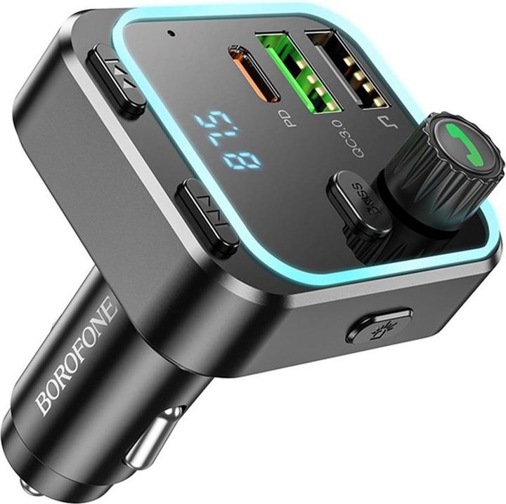 Actual product image Borofone BT FM Transmitter and Car Charger BC53 Highway, 2 x USB-A - 1 x USB-C, Black