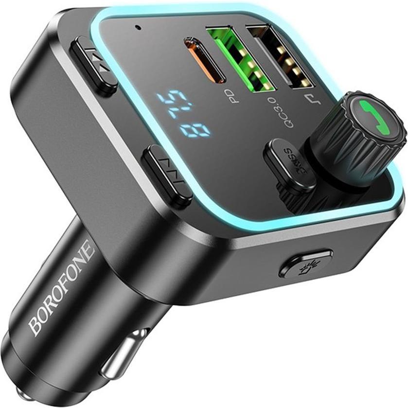 Borofone BT FM Transmitter and Car Charger BC53 Highway, 2 x USB-A - 1 x USB-C, Black, Adattatore per auto, Nero