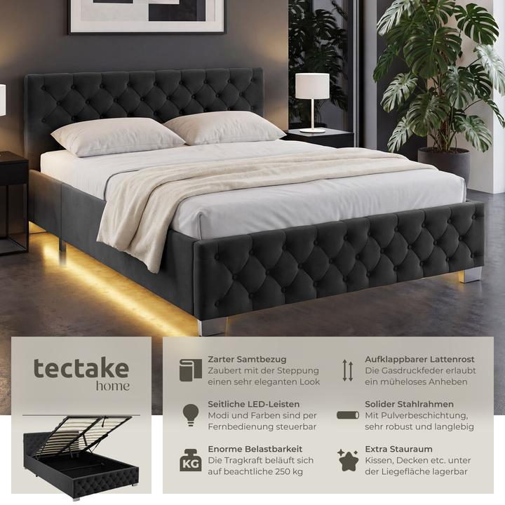 Actual product image tectake Ottoman Bed with LED strips & storage (140 x 200 cm)