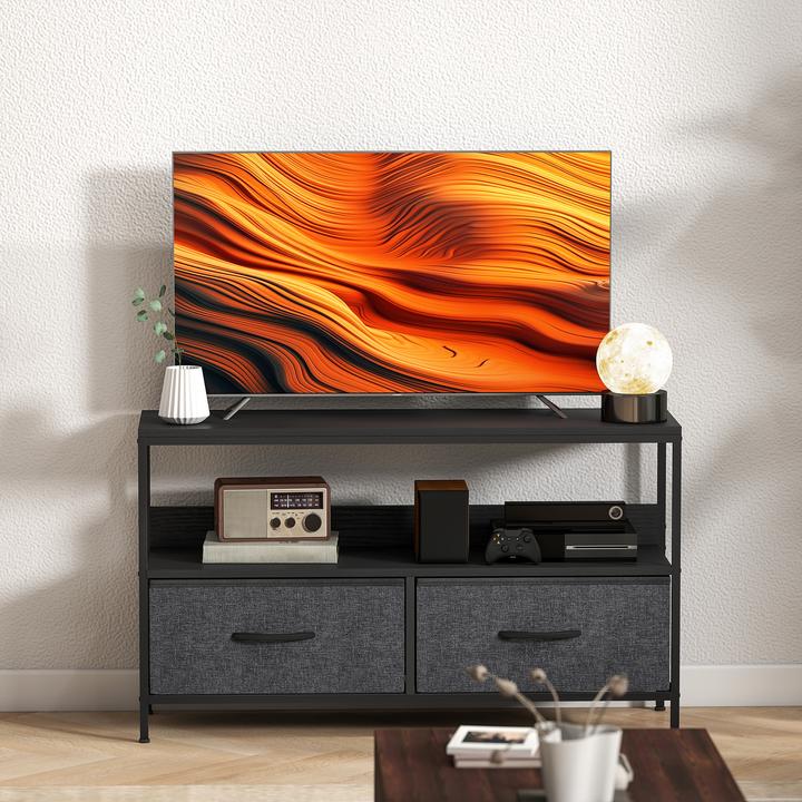 Produktbild Homcom TV Schrank Leinen, Stahl Schwarz (29 x 29 x 56 cm)