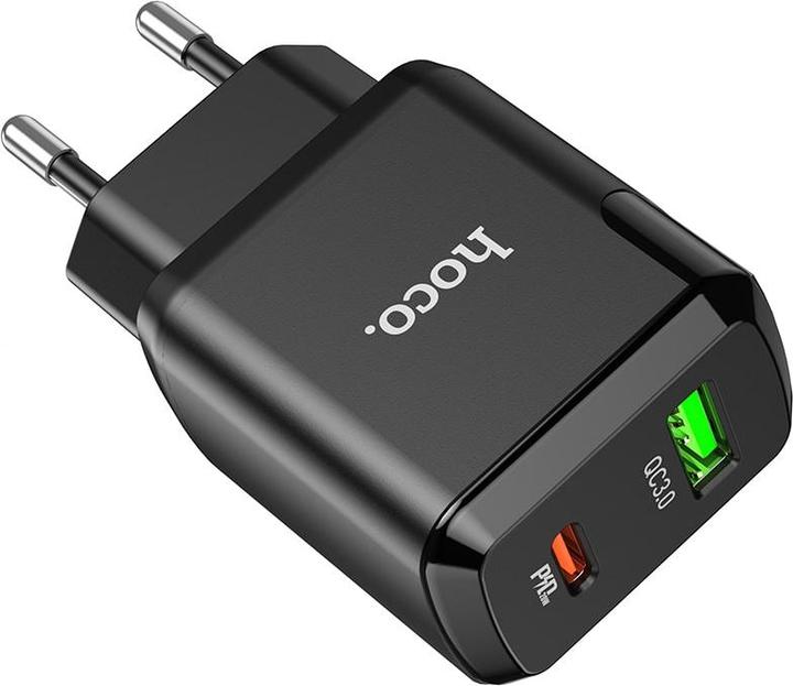 Produktbild Hoco - Wall Charger Favor (N5) - USB-A, USB Type-C, Q.C 3.0, PD 20W, 3.0A - Black (20 W, 2 Ports)