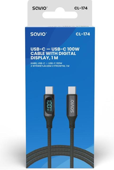 Actual product image Savio Cable USB USB-C - USB-C 1 m Black (SAVKABELCL-174) (1.10 m, USB 2.0, 100 W)