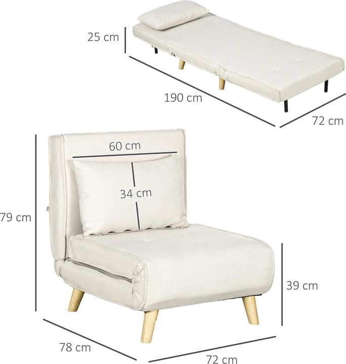 Immagine prodotto Homcom Schlafsessel Polyester, Stahl Cremeweiss