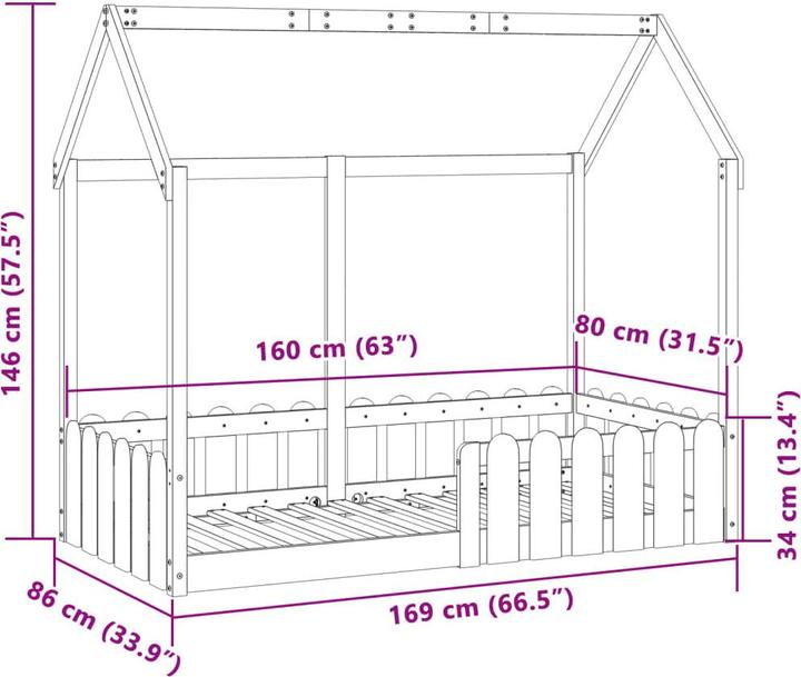 Produktbild vidaXL Kinderbett Hausbett (80 x 160 cm)