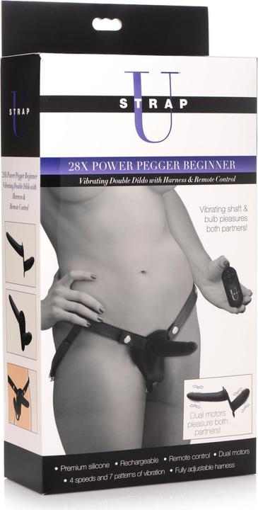 Actual product image XR Brands Power Pegger Double Strap-On Vibrator - Black