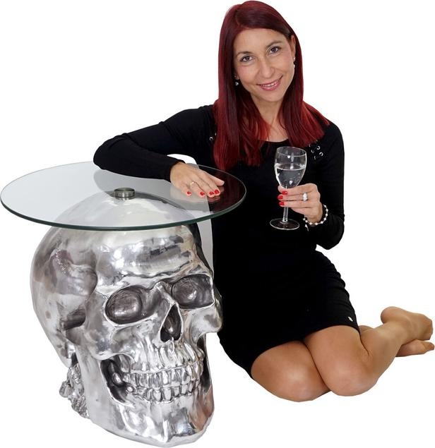 Image du produit Swisshandel24 Table d'appoint tête de mort, table en verre en polyrésine Table de salon, argent 52x55x55cm (52 x 55 x 55 cm)