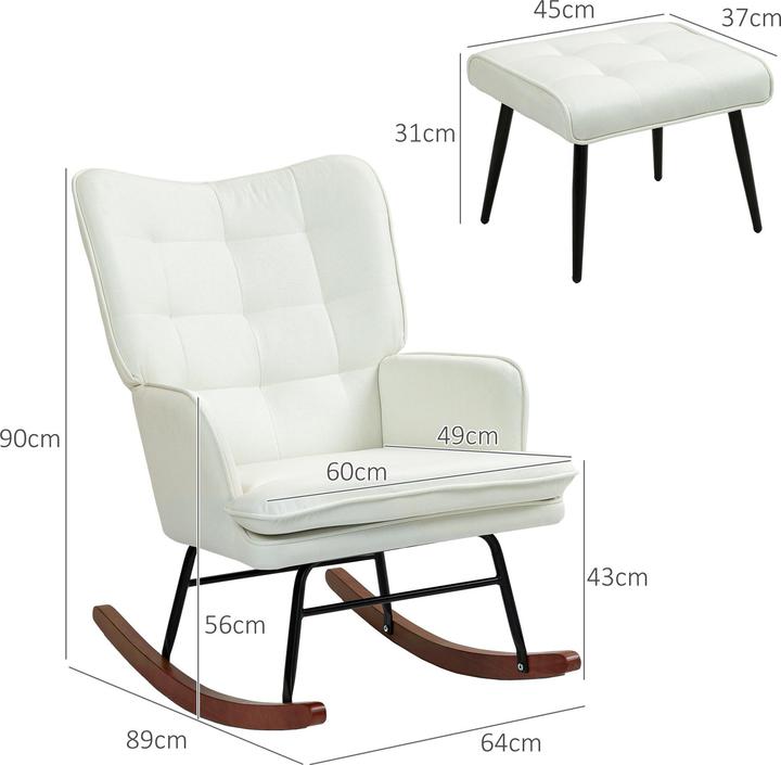 Image du produit Homcom Schaukelstuhl mit Hocker Polyester, Schaumstoff Cremeweiss