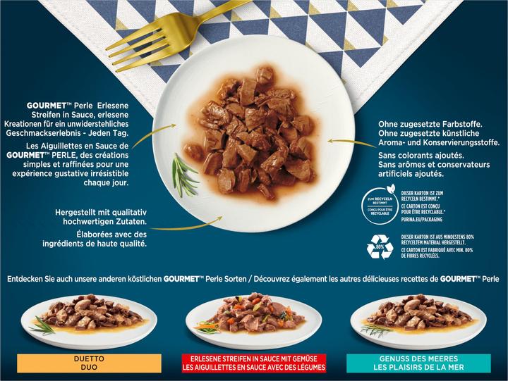 Produktbild Gourmet Erlesene Streifen in Sauce (Rind, Huhn, Kaninchen & Lachs) (Adult, 12 Stk., 1160 g)