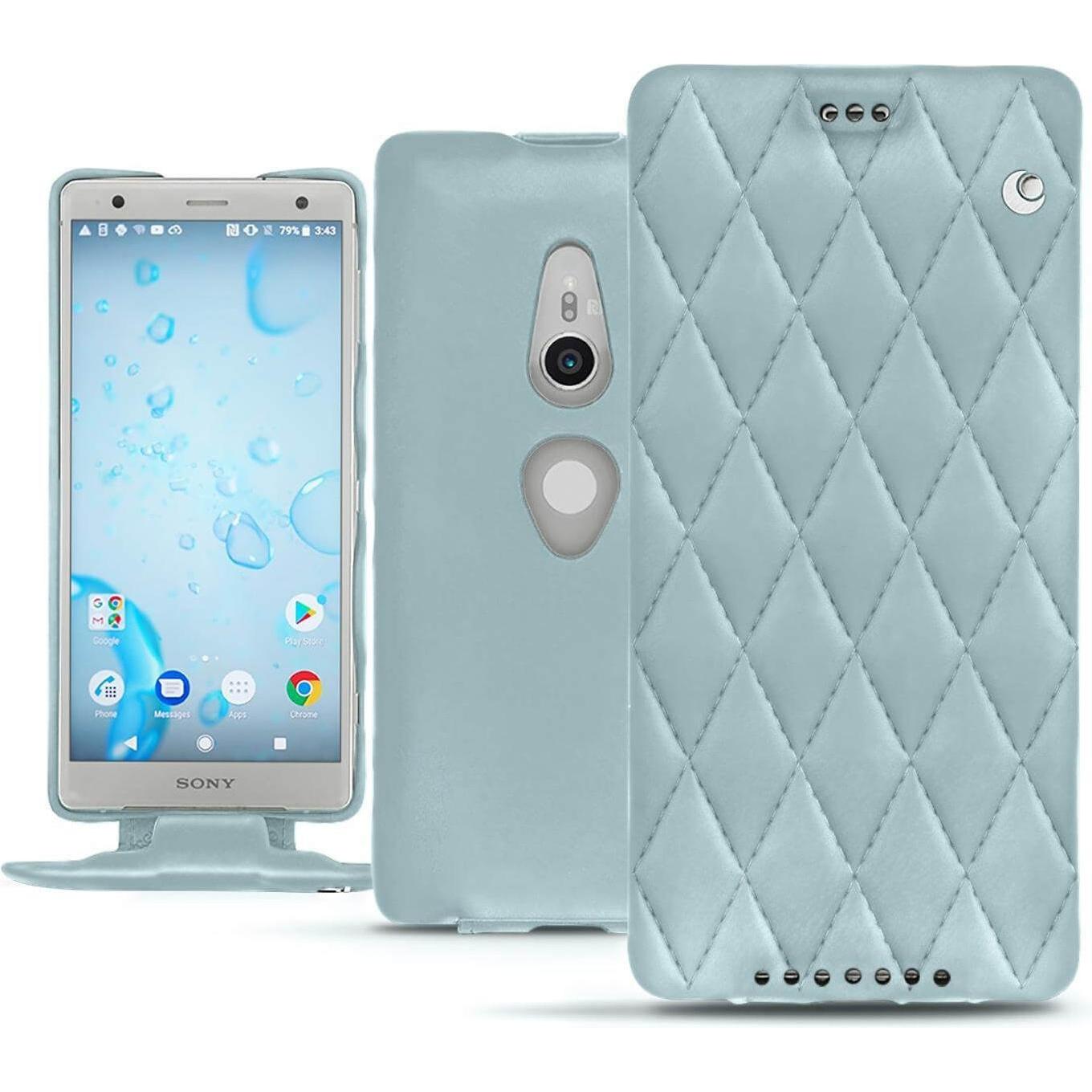 Noreve Lederschutzhülle vertikal (Sony Xperia XZ2), Smartphone Hülle, Blau