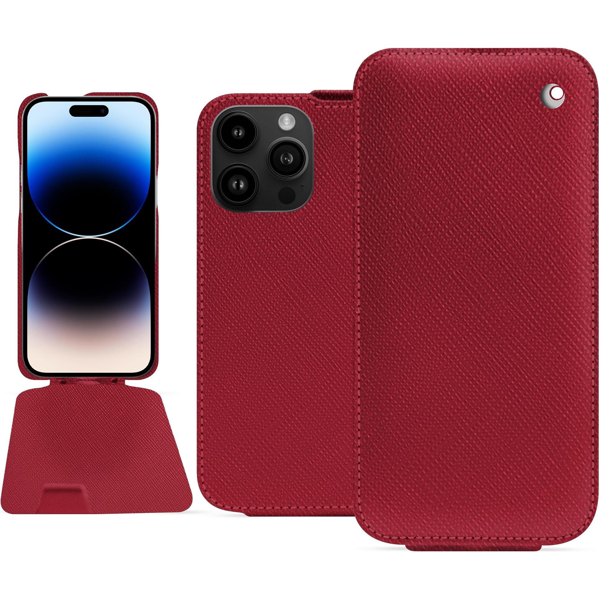 Noreve Lederschutzhülle vertikal (Apple iPhone 15 Pro Max), Smartphone Hülle, Rot