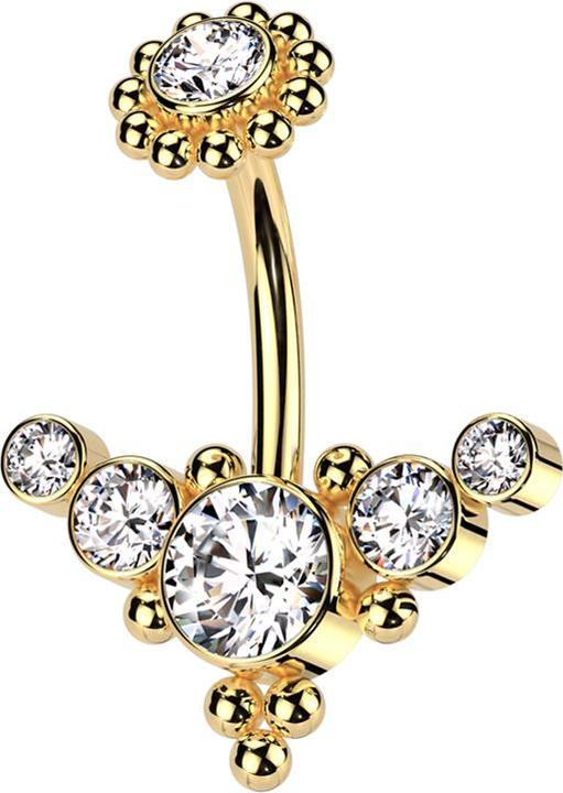 Produktbild Hollywood Body Jewelry Banane Innengewinde vergoldet mit Kugelblume vergoldet Kristall silber und front mittig mit Kugeln u (ohne Messing, Chirurgenstahl 316L)