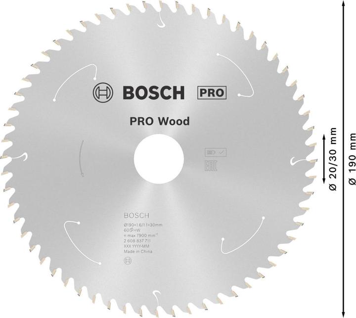 Produktbild Bosch Professional Zubehör PRO Wood cordless Kreissägeblatt, 190 x 1,6 x 30 mm