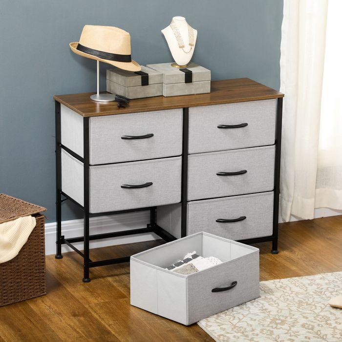 Produktbild Swisshandel24 Kommode Sideboard mit 6 klappbaren Stoffschubladen, Schubladenschrank mit Arbeitsplatte, Griff, Mehr