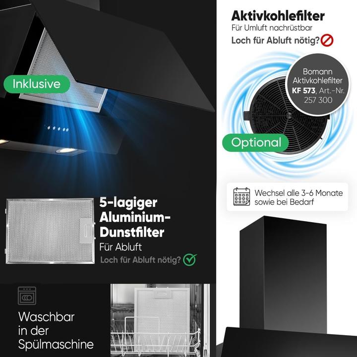 Produktbild Bomann Kopffreihaube Glasschirm DU 7607 G (Wandhaube)