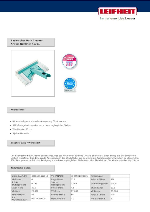 Produktbild Leifheit Badwischer Bath Cleaner (1 Stk.)