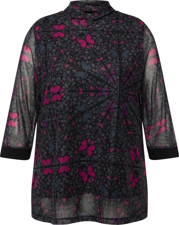 Immagine prodotto Ulla Popken Maglia dal taglio svasato in mesh con doppio strato, collo alto e maniche a 3/4 (54)