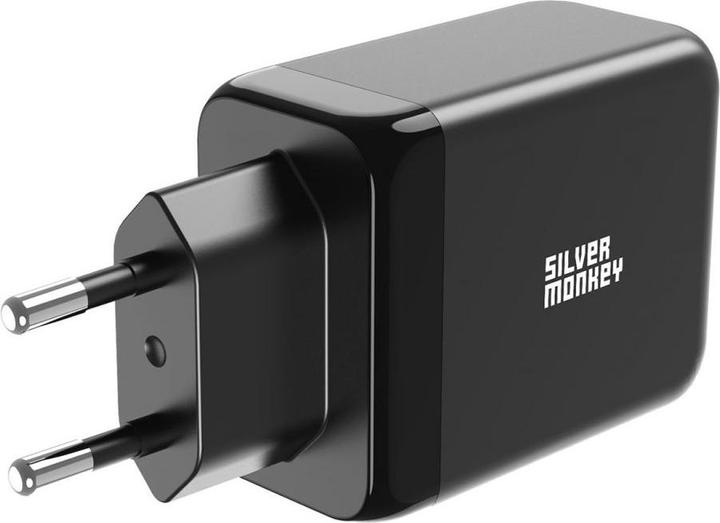 Produktbild Silver Monkey GaN 65W Wandladegerät 2x USB-C PD 1x USB-A QC 3.0 – Schwarz (65 W)