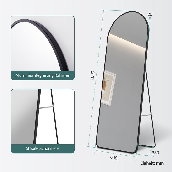 Actual product image Emke Arch Freestanding Mirror with Illumination, 3 Colour Temperatures, Aluminium Frame, 45*147cm, White (45 x 147 cm)