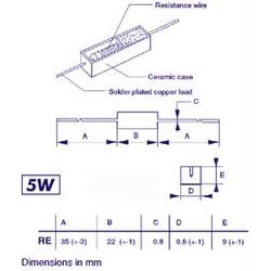 10x Velleman Resistor 5W 22E0, Widerstand