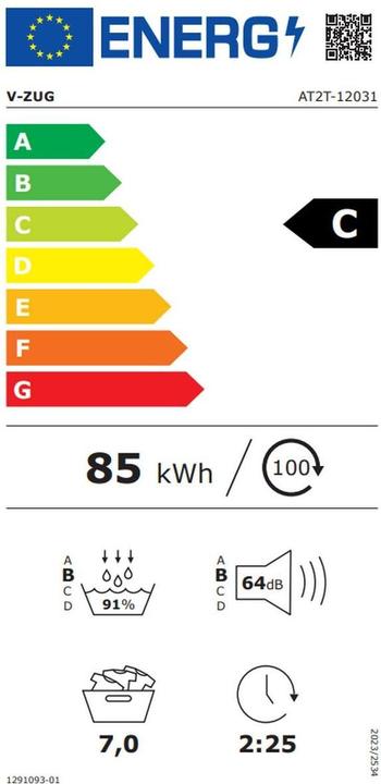 Energie-Label V-ZUG AdoraTrocknen V2000 (7 kg, Rechts)