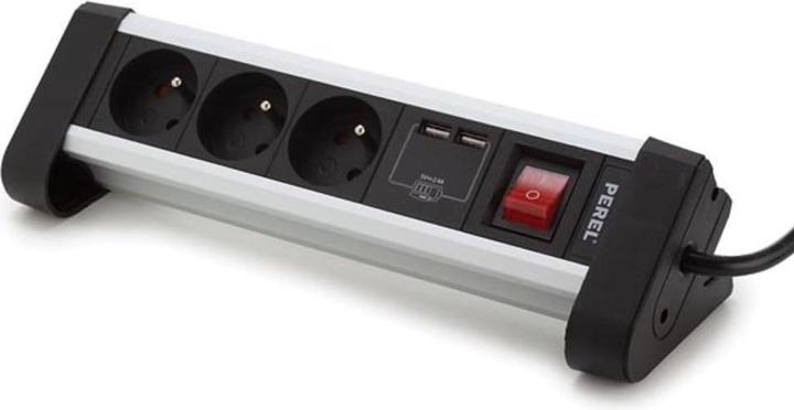 Productafbeelding Velleman 3-Voudige Tafelcontactdoosstrip Met 2 Usb-Poorten - 2,4 A - Stekker Type E (Frans Systeem) (3x, CEE 7/5, 1.40 m)