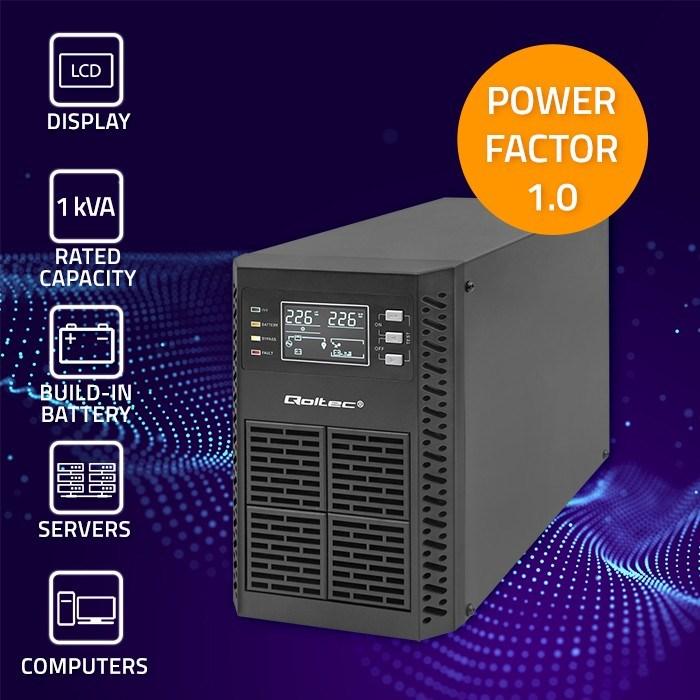 Produktbild Qoltec ZASILACZ AWARYJNY UPS 1KVA | 1000W | POWER FACTOR 1.0 | LCD | EPO | USB | ON-LINE (1 VA, 1000 W, Online-Doppelwandler USV)