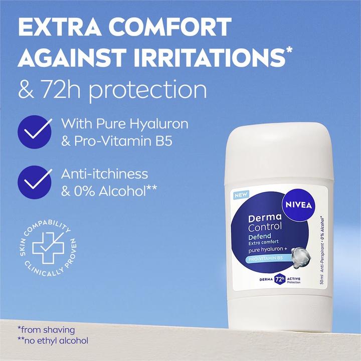 Actual product image NIVEA Festes Antitranspirant Derma Control Defend (Antitranspirant) 50 ml (Stick)