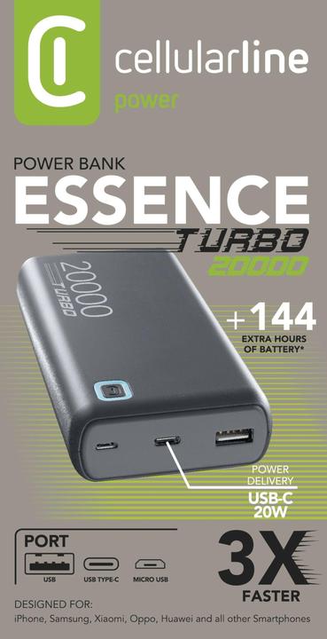 Produktbild Cellularline Essence Turbo 20000 (20000 mAh, 20 W, 74 Wh)