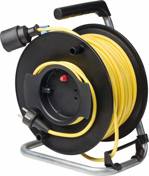 Actual product image As - Schwabe 12256 Cable reel 25 m yellow earthing contact plug (25 m, 1.50 mm²)