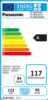 Label énergétique Panasonic Tx-49dxw654 (49", LCD, 4K)