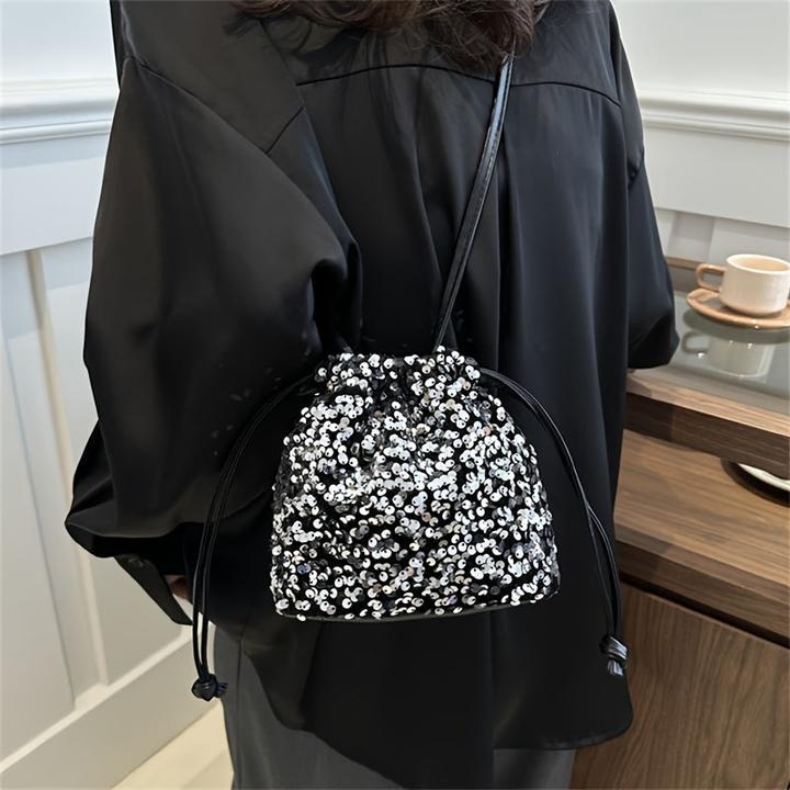 Actual product image Only-Bags.Store Colourful sparkle glitter sequins lightweight bucket bag, stylish street commuter style soft
