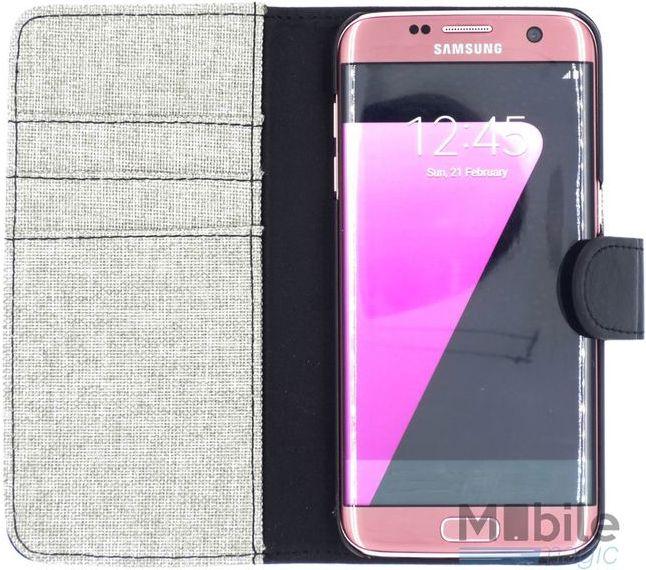 Produktbild Hermex Samsung Galaxy S6 Edge Stoff Leder Hülle Etui Flipcase Cover Case Tasche Canvas Kartenfach GRAU