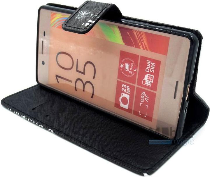 Produktbild Hermex Sony Xperia X Compact Pusteblume Junge & Mädchen Leder Etui Flip Hülle Case Tasche SCHWARZ